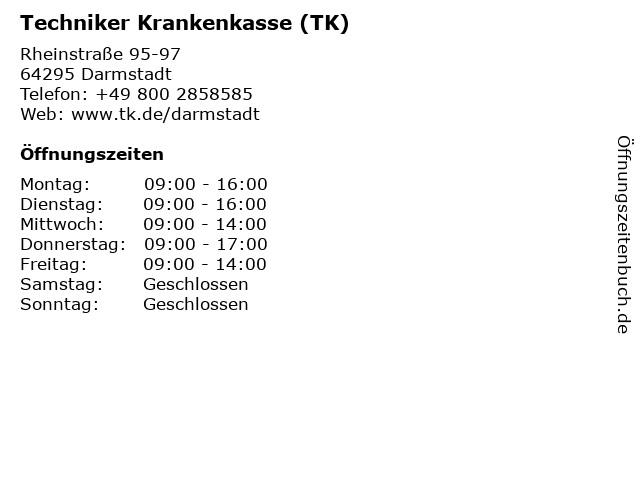 ᐅ Öffnungszeiten Techniker Krankenkasse TK Rheinstraße 95 97 in